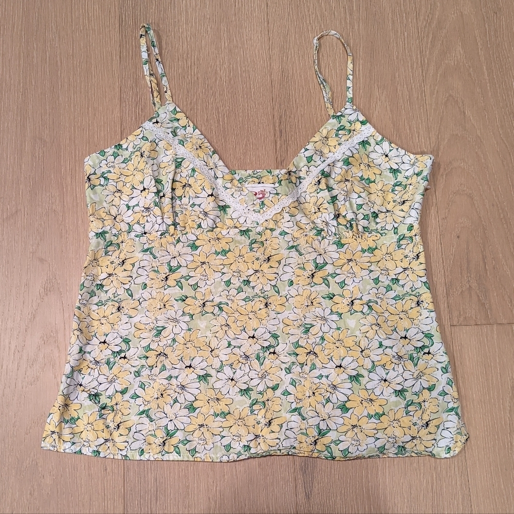 Y2K Floral Yellow and Green Women's Cotton Top